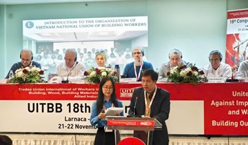 Công đoàn Xây dựng Việt Nam tham dự Đại hội Công đoàn Xây dựng, vật liệu xây dựng và gỗ quốc tế (UITBB) lần thứ 18